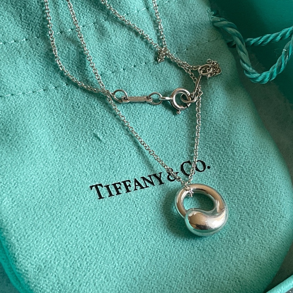 Authentic Tiffany Elsa Peretti Eternal Circle pendant and chain necklace